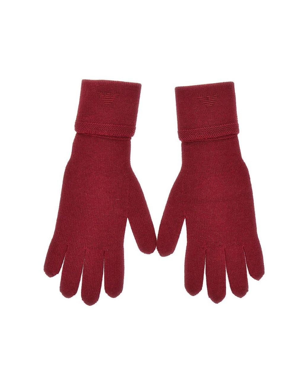 Emporio Armani Red Wool Gloves With Eagle Embroidery