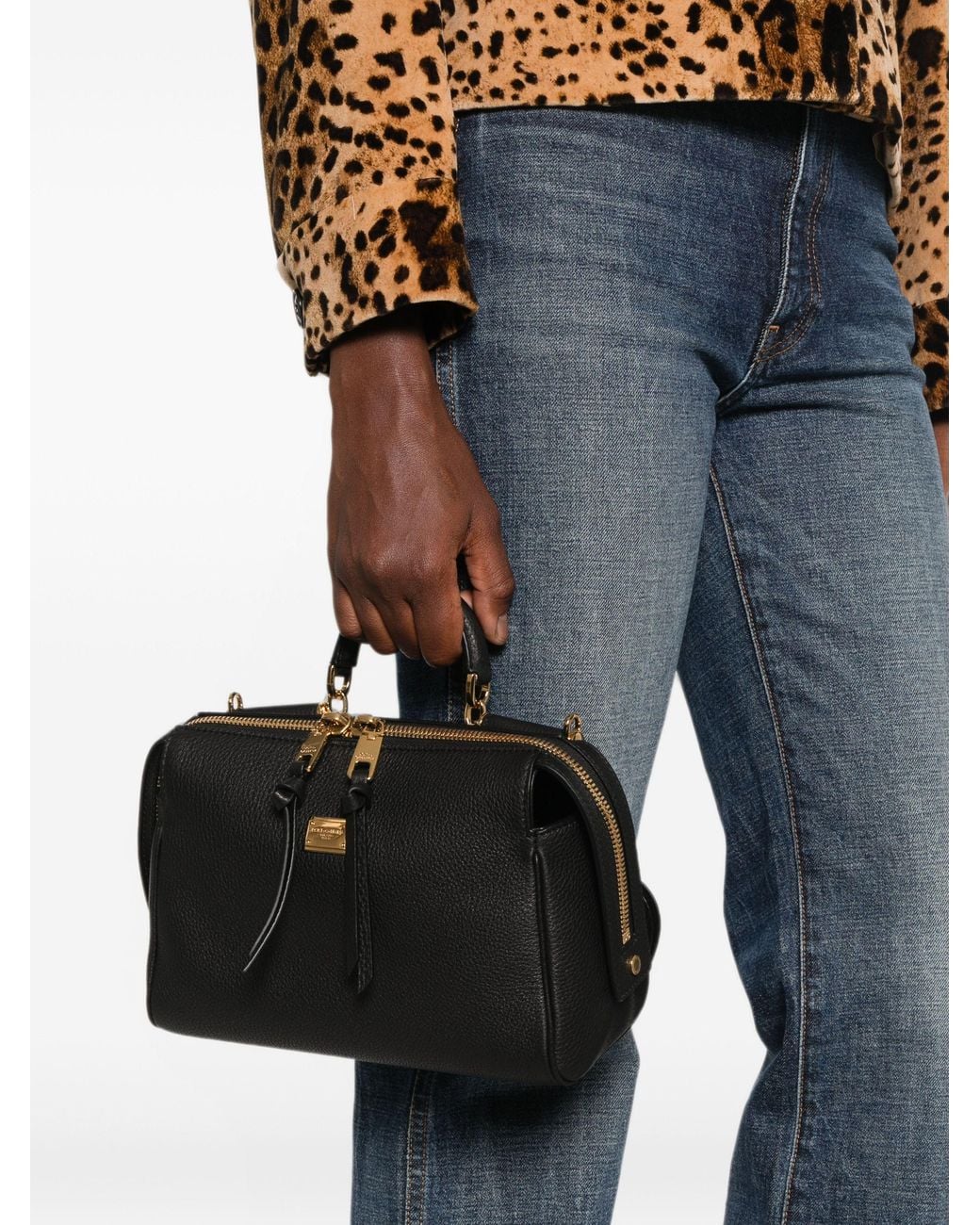 Dolce & Gabbana Black Dolce & Gabbana Vittoria Calfskin Top Handle Bag