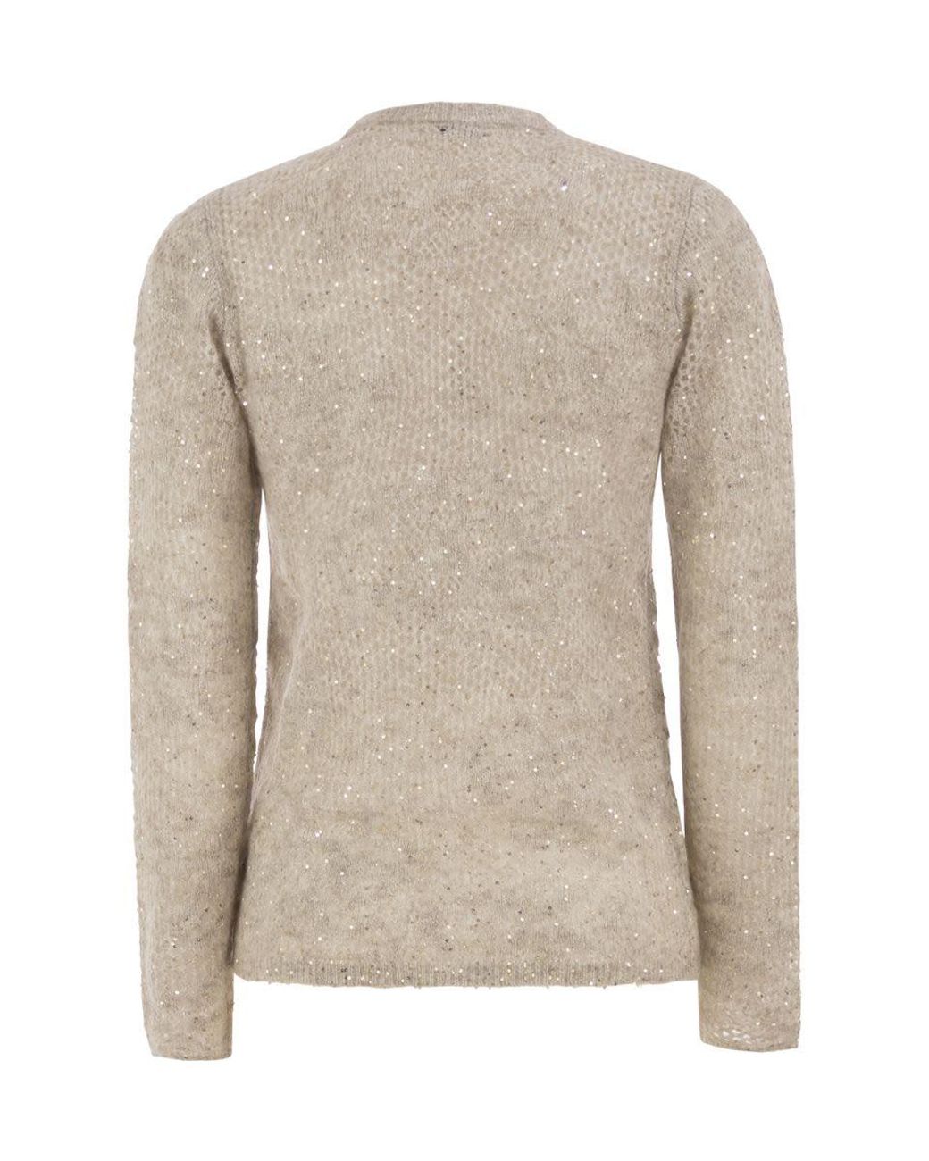 Brunello Cucinelli Natural Crew-Neck Mohair And Wool-Blend Sweater With Sequins