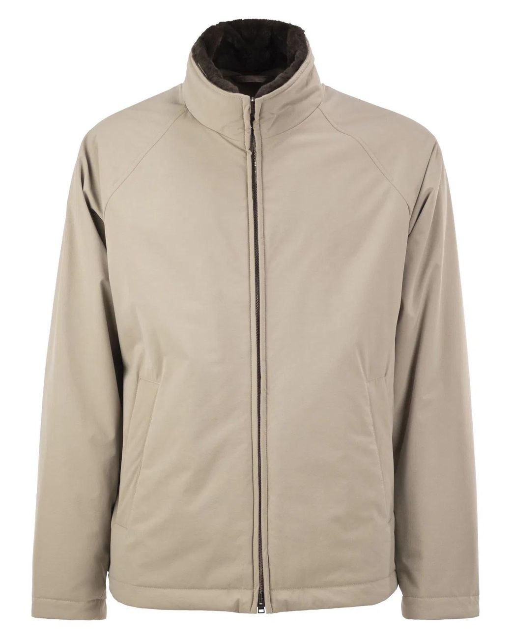 Herno Natural Padded Technical Jacket With Stand Collar And Faux Fur Lining for men