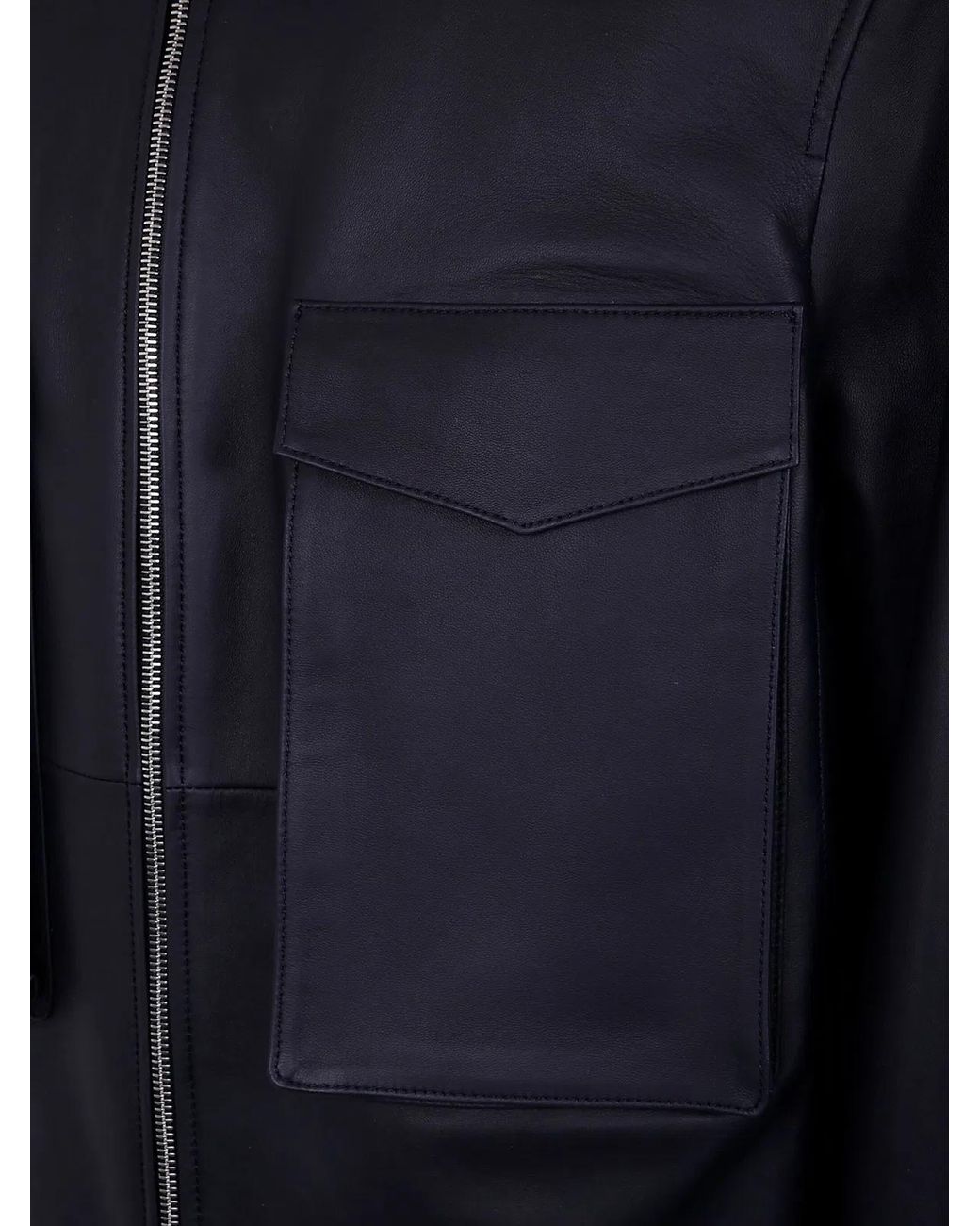 Desa Blue Leather Patch Pocket Bomber Jacket for men