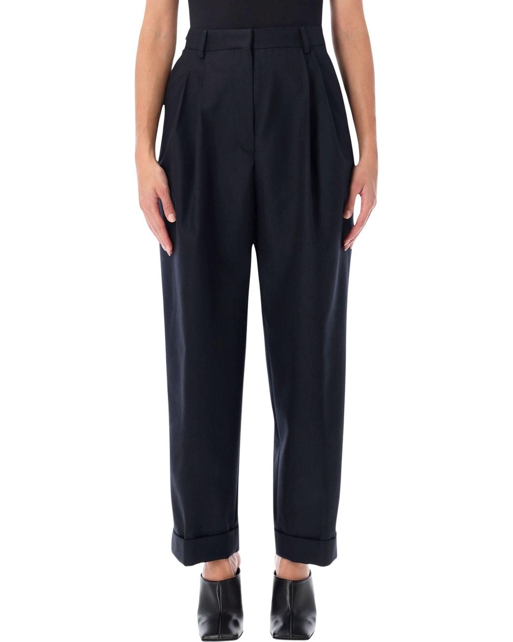 Dries Van Noten Black Pleated Wool Trousers