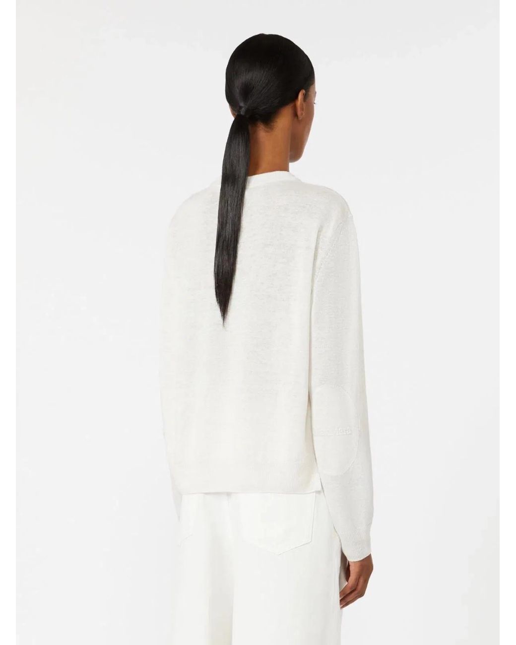 Max Mara White Straight Fit Crew-Neck Sweater With Embossed Elbow Detail