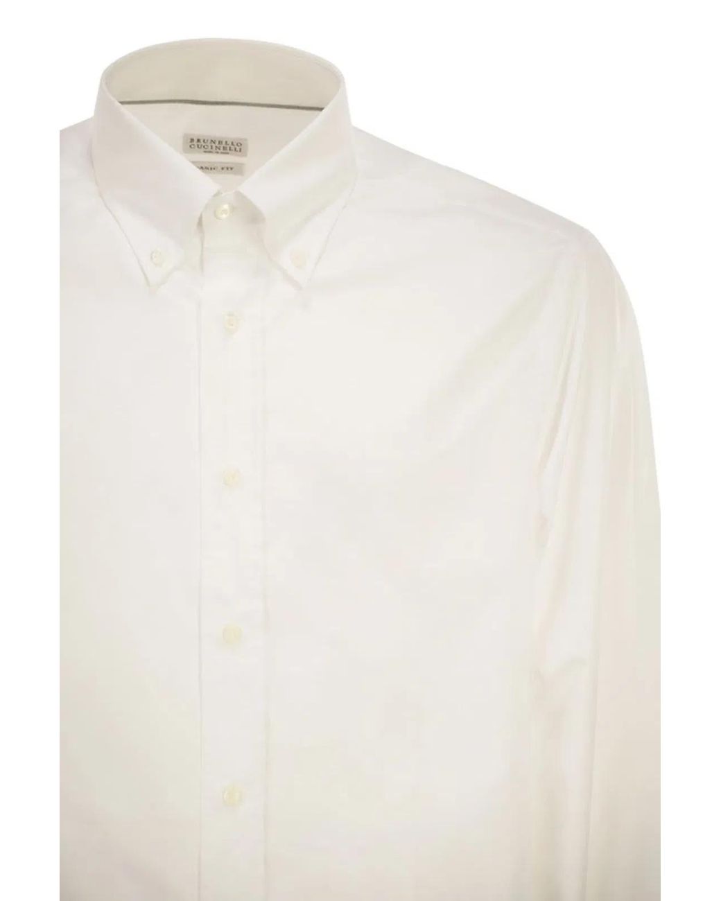 Brunello Cucinelli White Basic Fit Twill Shirt With Button-Down Collar for men