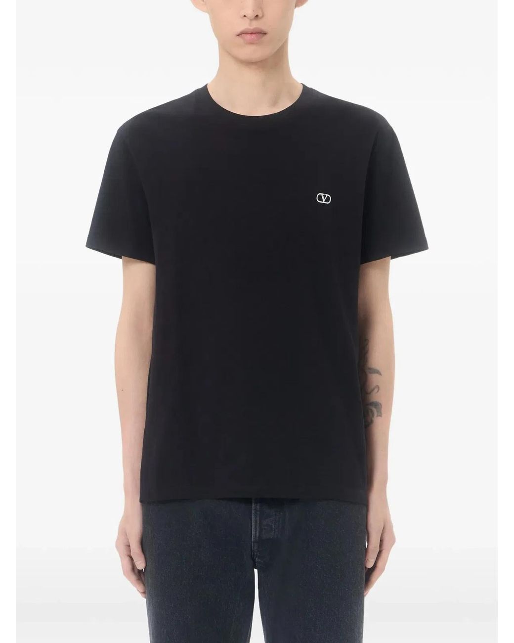 Valentino Garavani Black T-Shirt With Vlogo Embroidery for men