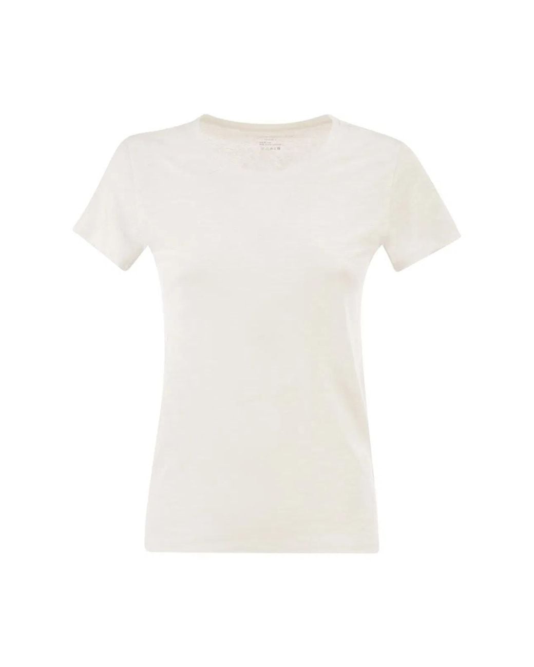 Majestic White Stretch Linen T-Shirt With Round Neckline