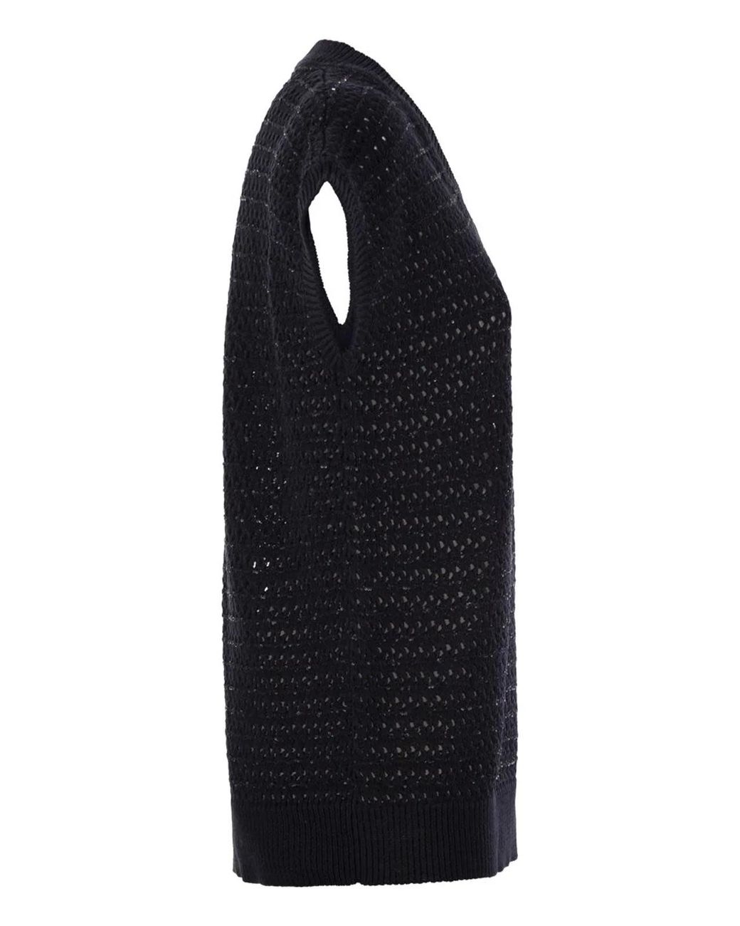 Fabiana Filippi Black Cotton Crochet Jumper With Sequins