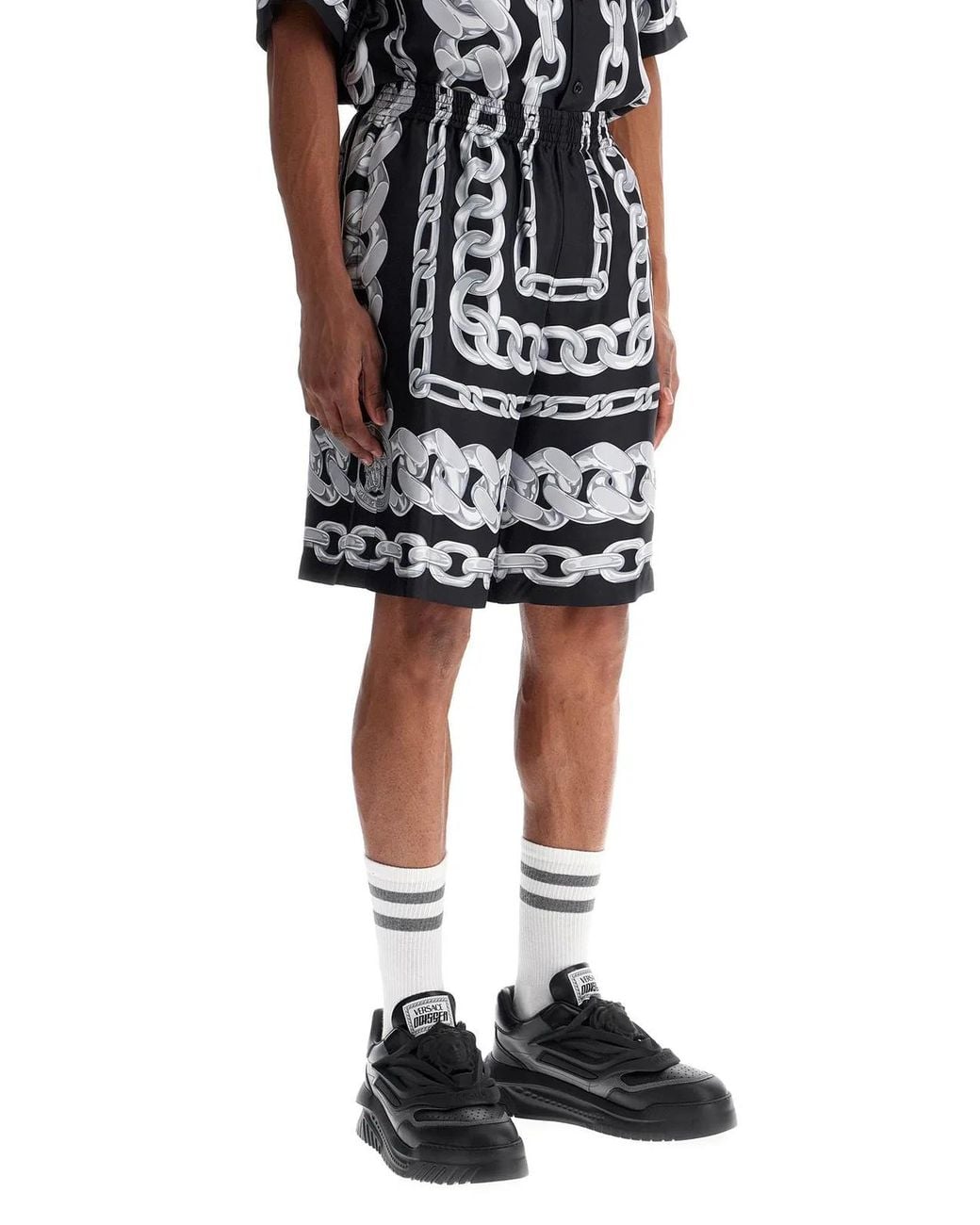 Versace Black Printed Silk Shorts for men