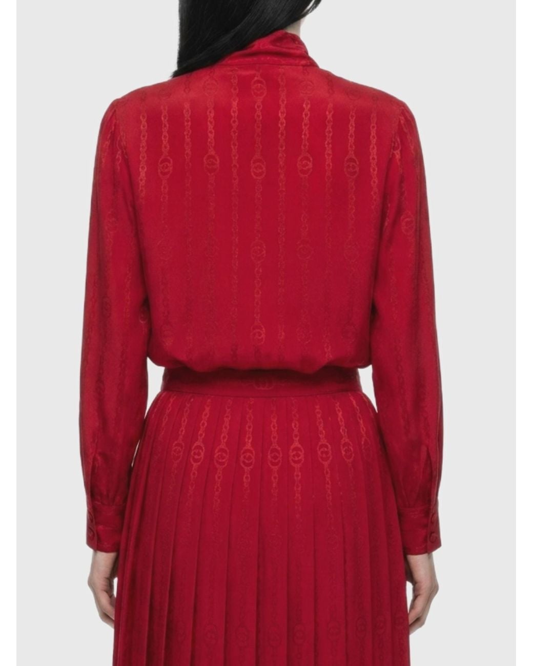 Gucci Red Interlocking G Chain Silk Jacquard Shirt