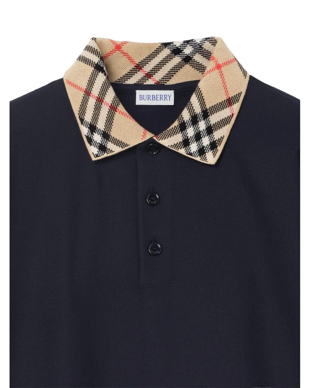 Burberry Blue Check-Collar Cotton Polo Shirt for men