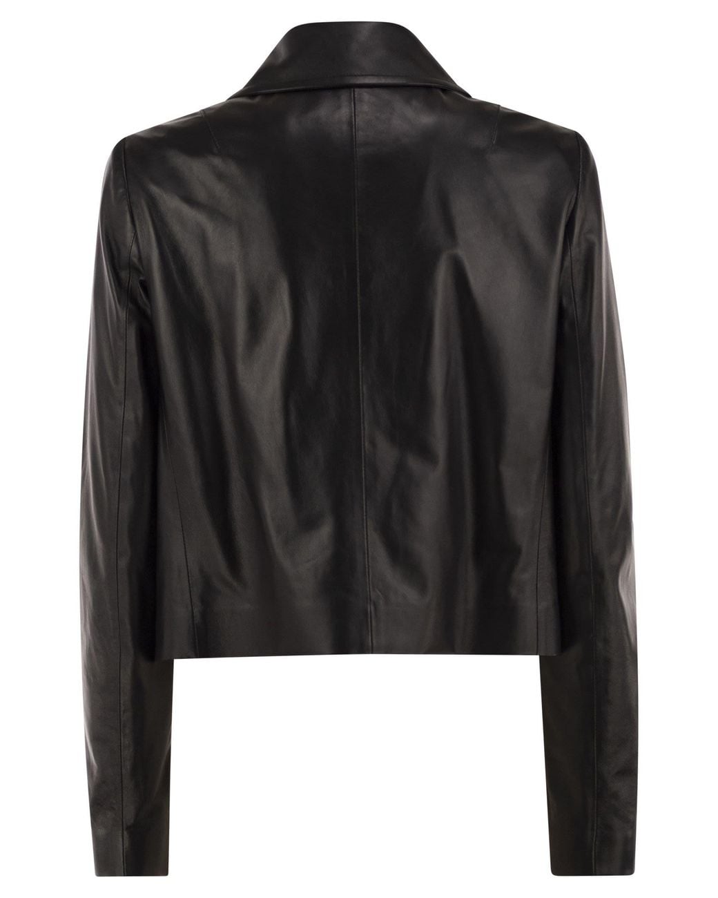 Fay Black Cropped Genuine Leather Jacket With Hooks
