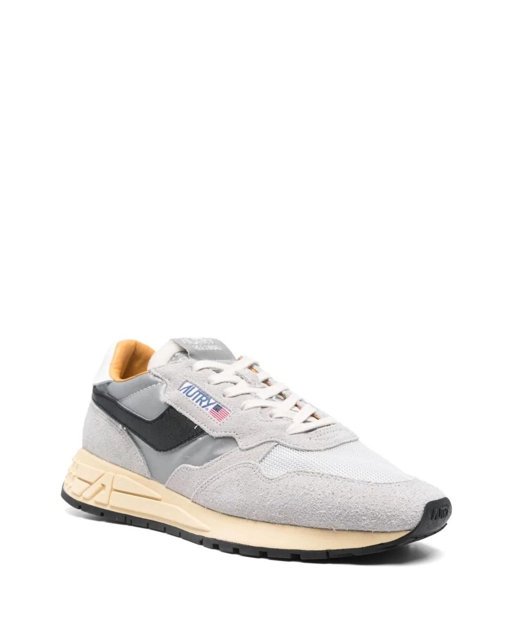 Autry White Calf Suede Calf Leather Mesh Panelled Flat Shoes for men