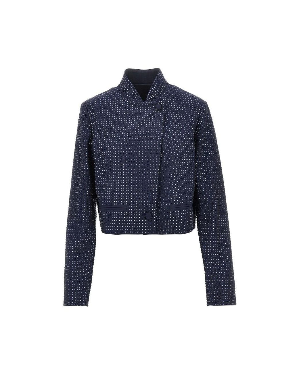 Pinko Blue Strass-Embellished Cropped Jacket