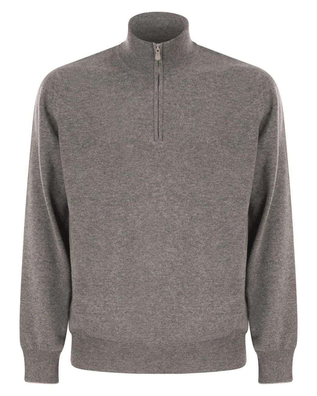Brunello Cucinelli Gray Cashmere Turtleneck Sweater With Zipper for men