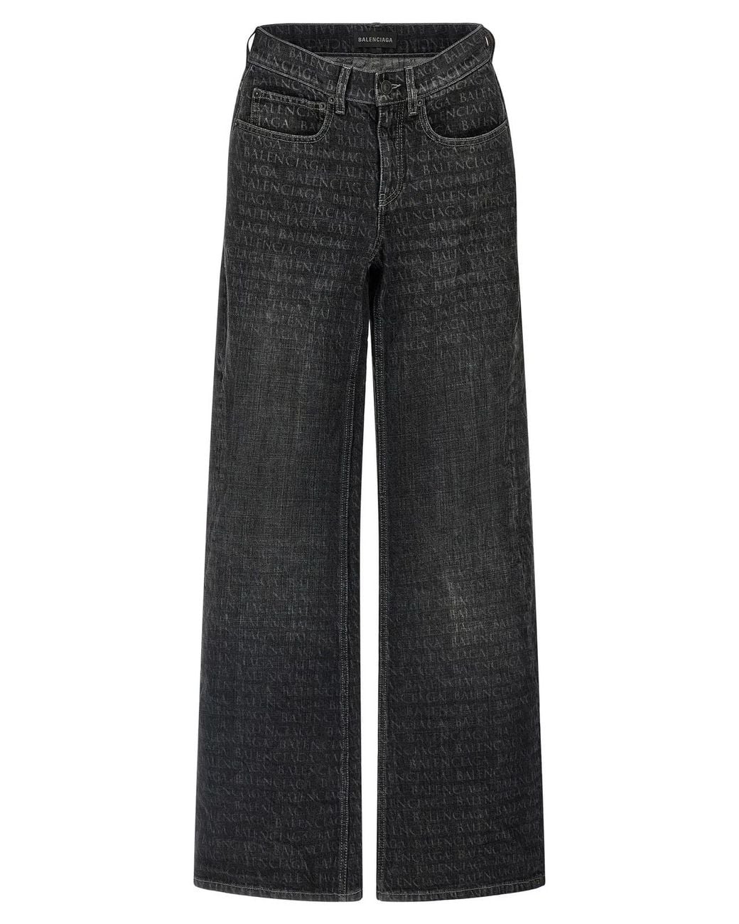 Balenciaga Black Logo-Print Wide-Leg Jeans