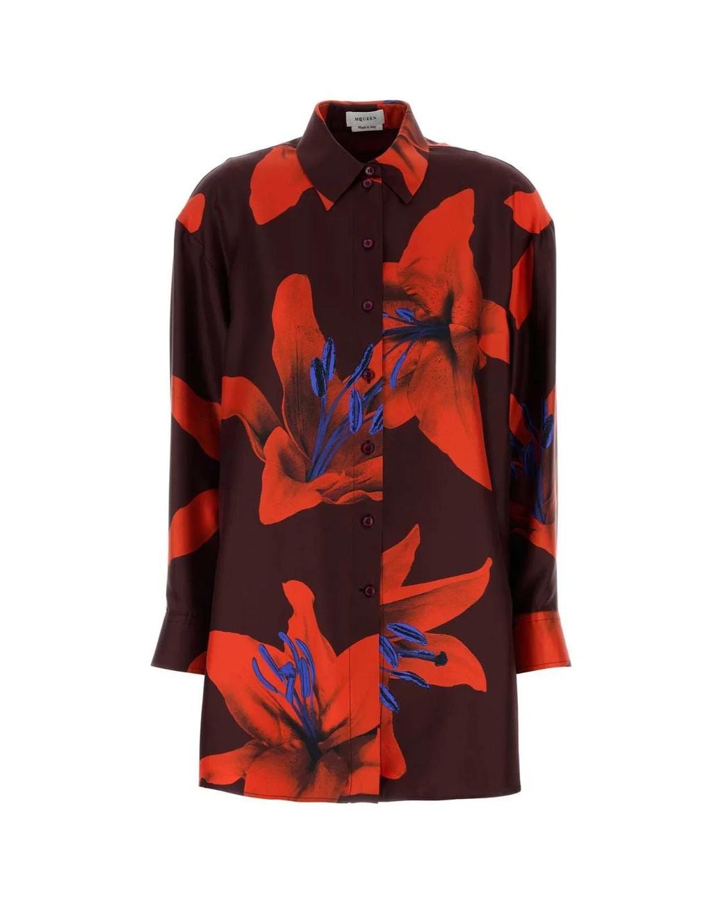 McQueen Red Printed Satin Shirt