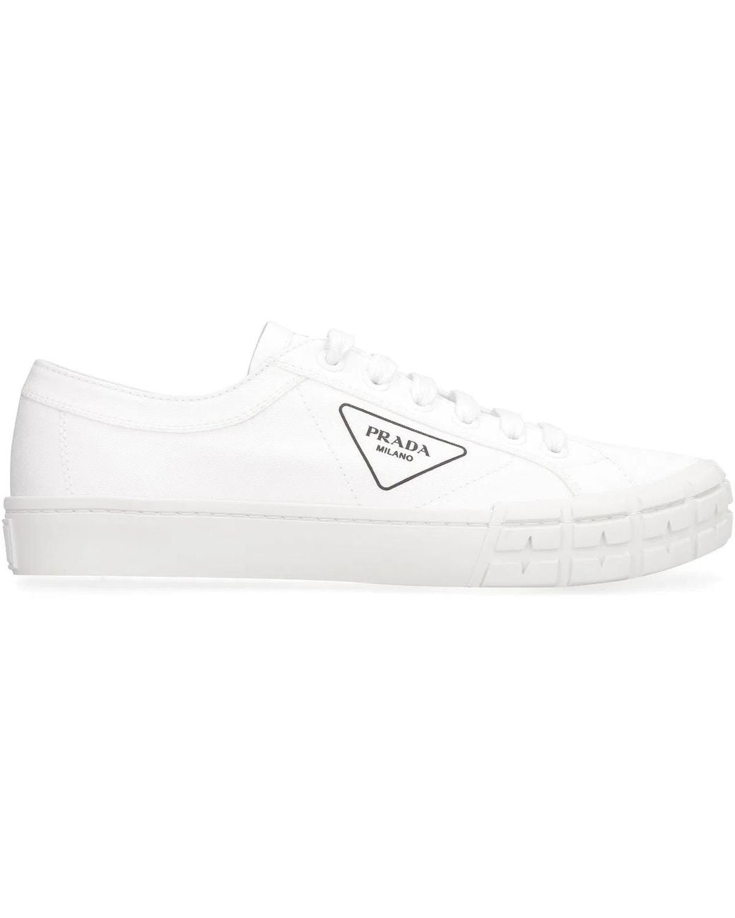 Prada White Gabardine Wheel Sneakers for men