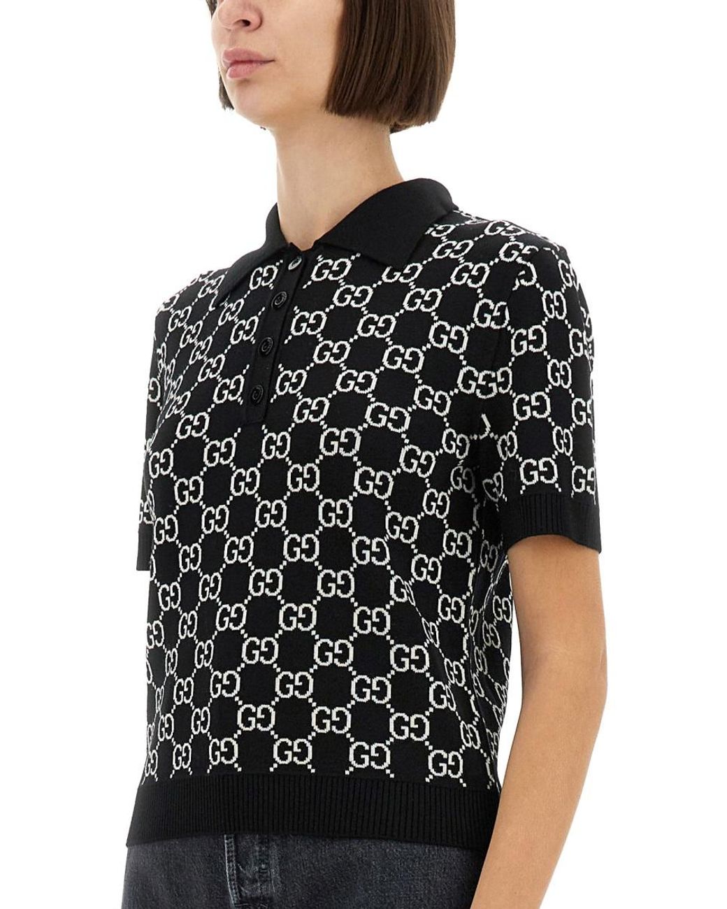 Gucci Black Gg Wool Jacquard Reversible Polo Shirt