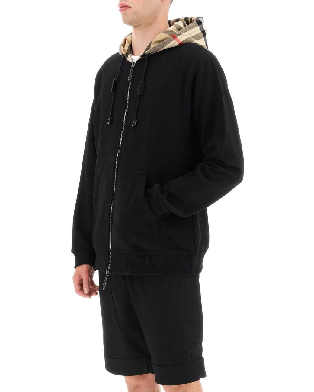 Burberry Black Check-Pattern Zip-Up Hoodie for men