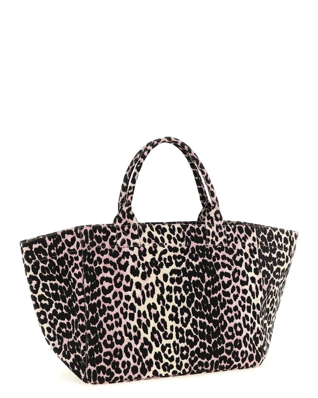 Ganni Black 'Leopard Sequin Xxl Tote' Shopping Bag