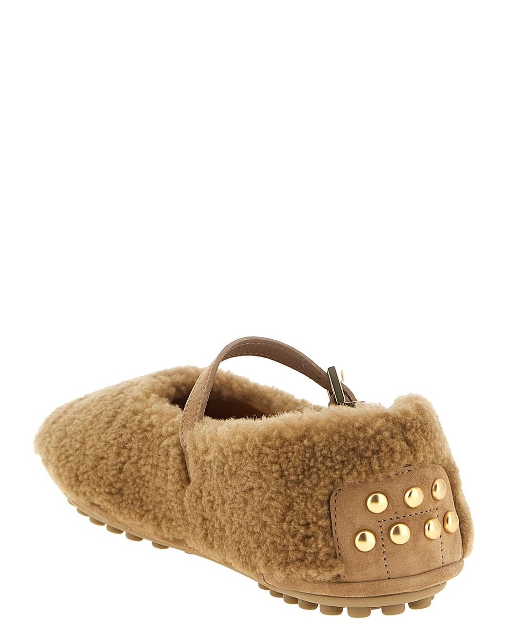Tod's White 'Gommine' Sheepskin Ballet Flats