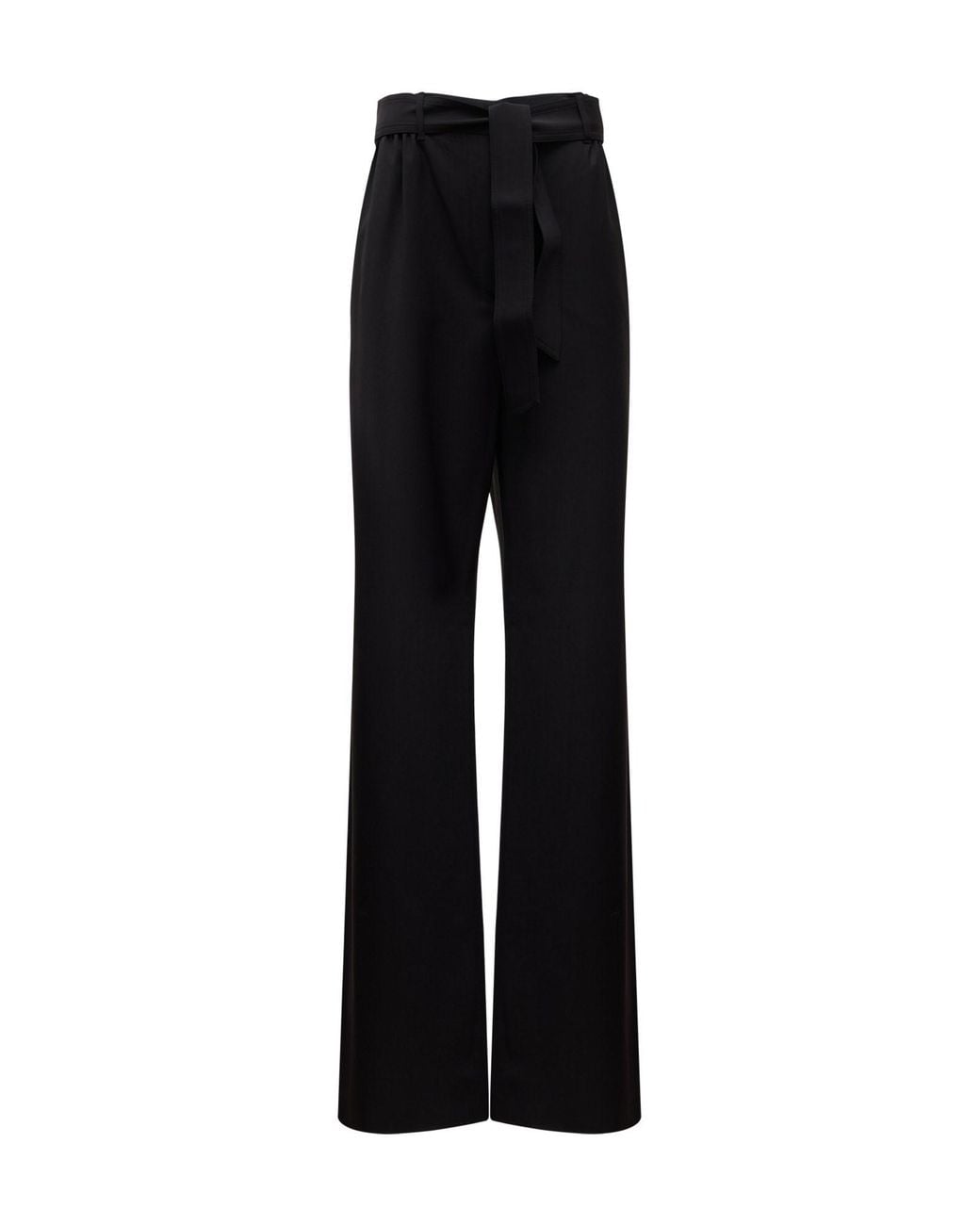 Max Mara Black Pure Virgin Wool Wide-Leg Trousers With Tie Belt