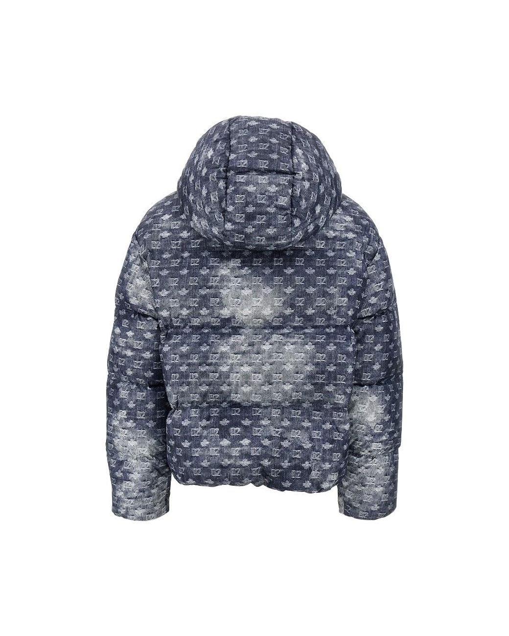 DSquared² Blue Denim-Effect Printed Down Jacket for men