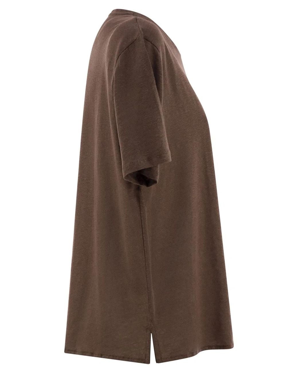 Majestic Brown Linen Crew-Neck T-Shirt