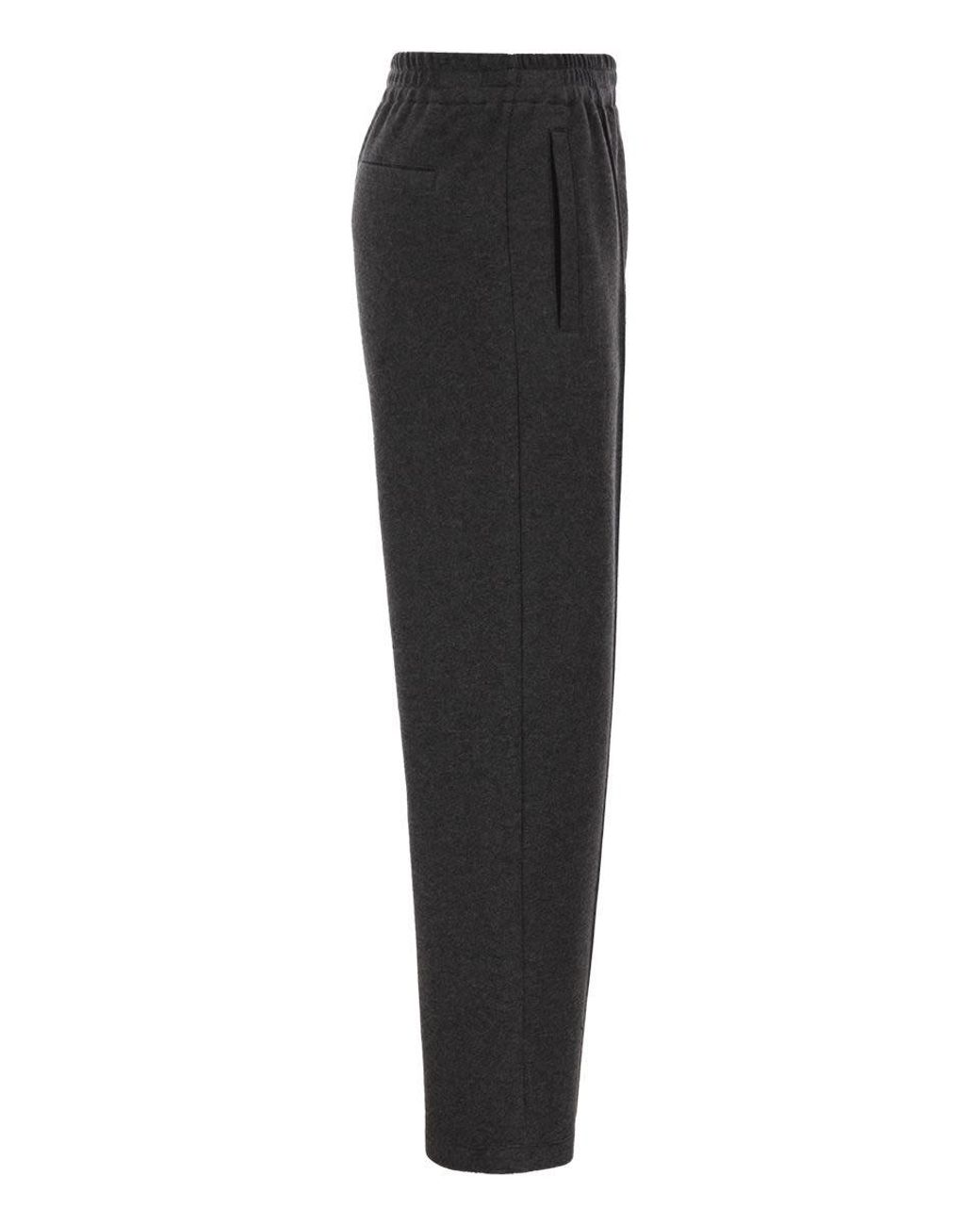 Brunello Cucinelli Black Wide-Leg Cotton And Cashmere Jersey Trousers