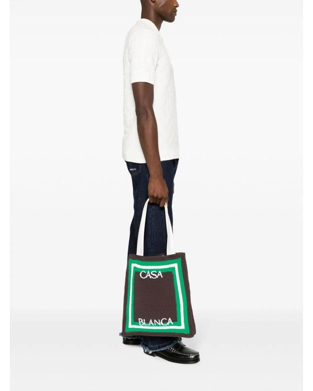 Casablanca Green Logo Embroidered Crochet Tote Bag.