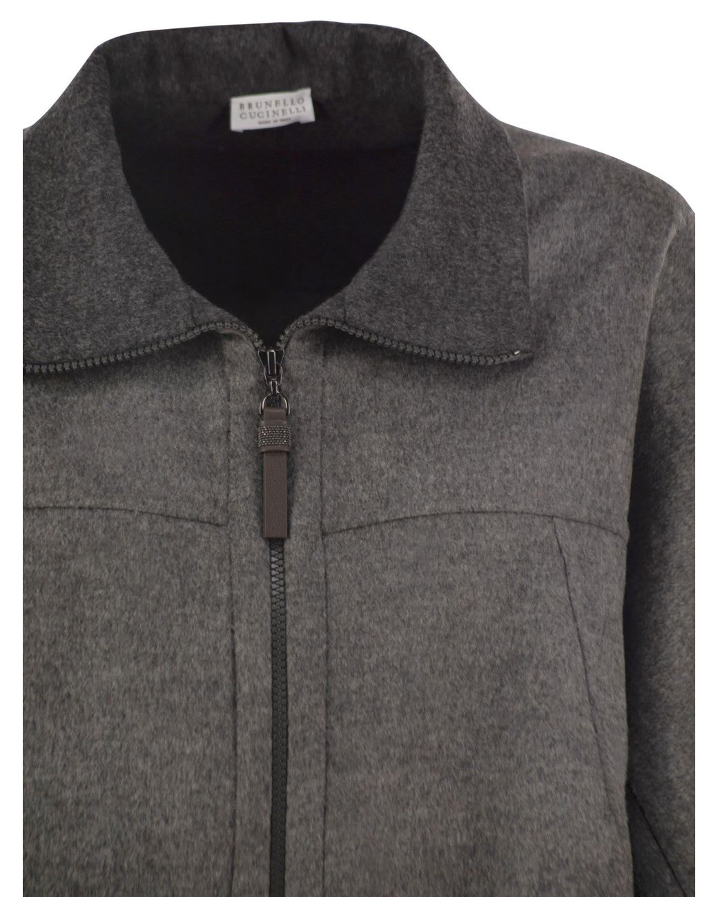 Brunello Cucinelli Gray Cropped Virgin Wool Jacket With High Collar