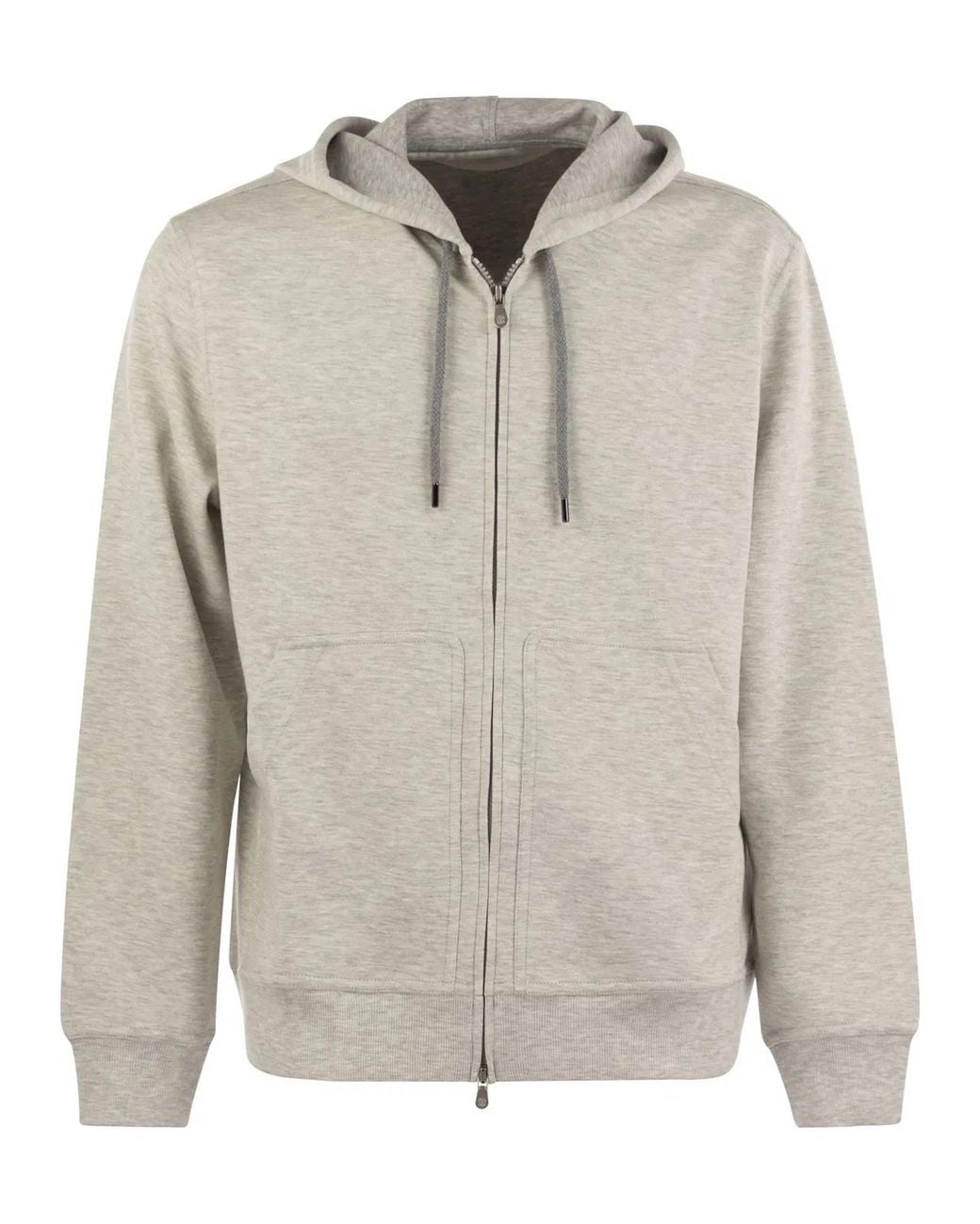 Brunello Cucinelli Gray Cotton, Cashmere And Silk Fleece Zipped Topwear for men