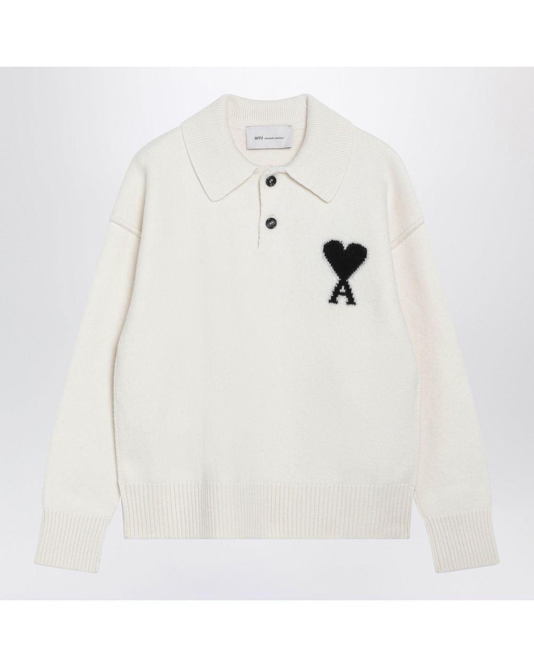 AMI White Ami De Coeur Wool Polo Sweater