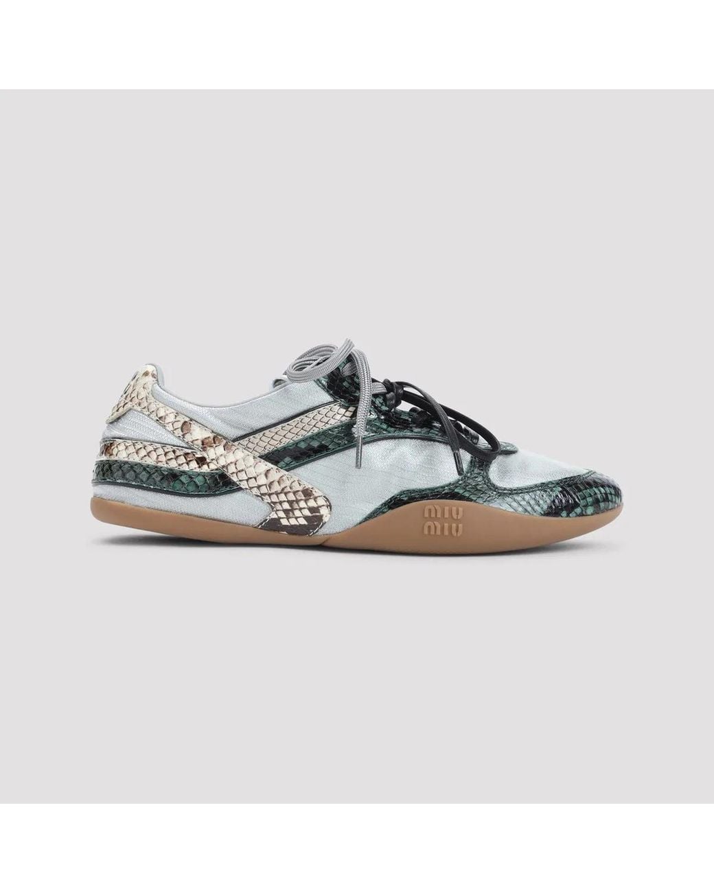 Miu Miu Green Gymnasium Technical Fabric And Python-Print Ayers Leather Sneakers