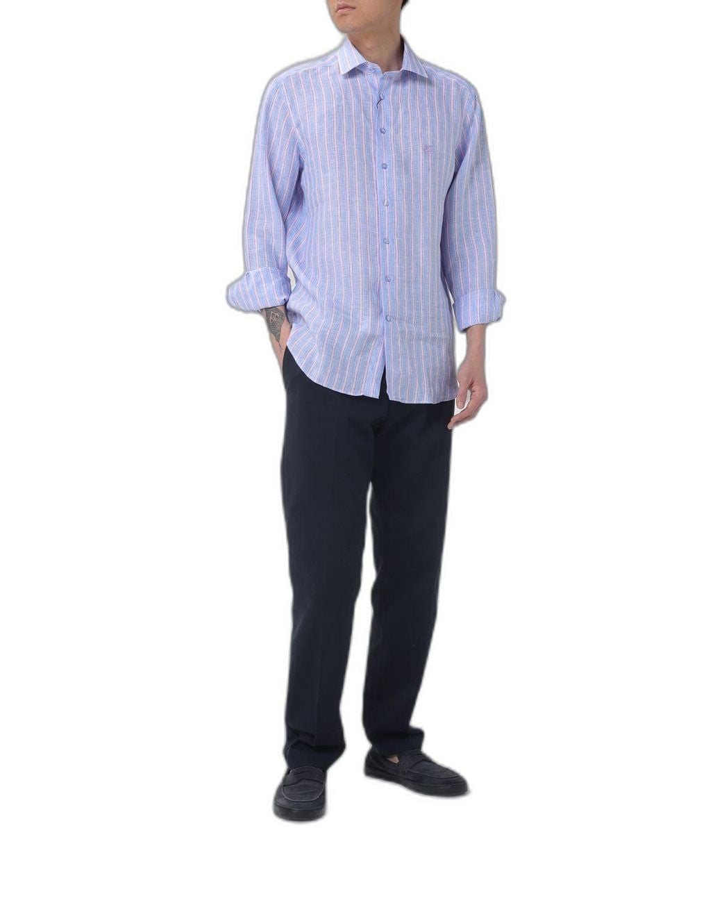 Etro Blue Striped Linen Shirt for men