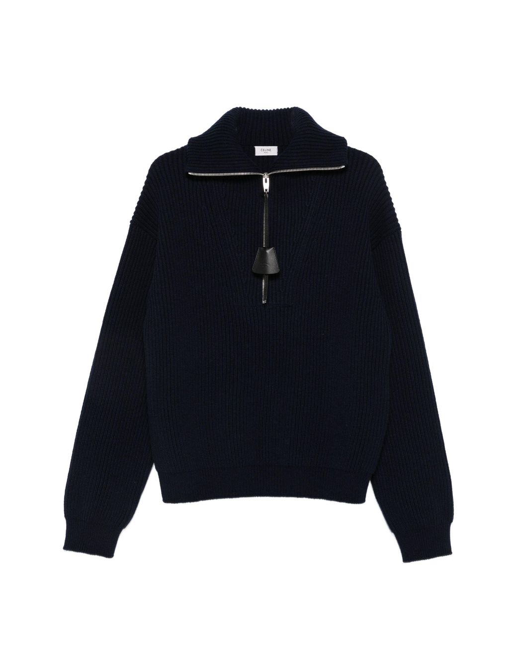 Céline Blue Ribbed Half-Zip Sweater for men