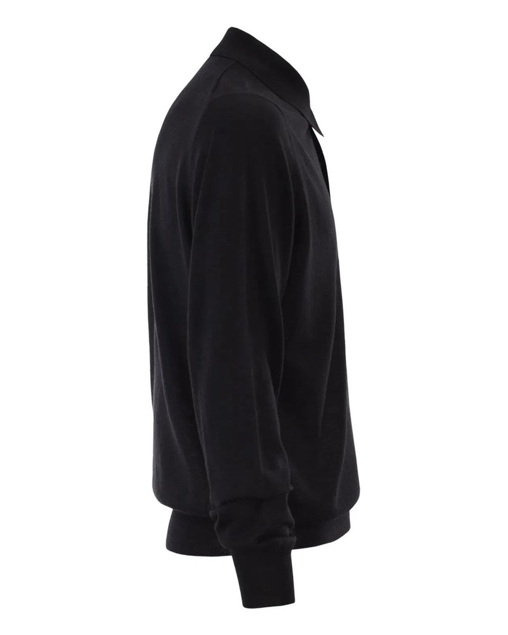 Kiton Black Long-Sleeved Wool Polo Shirt for men