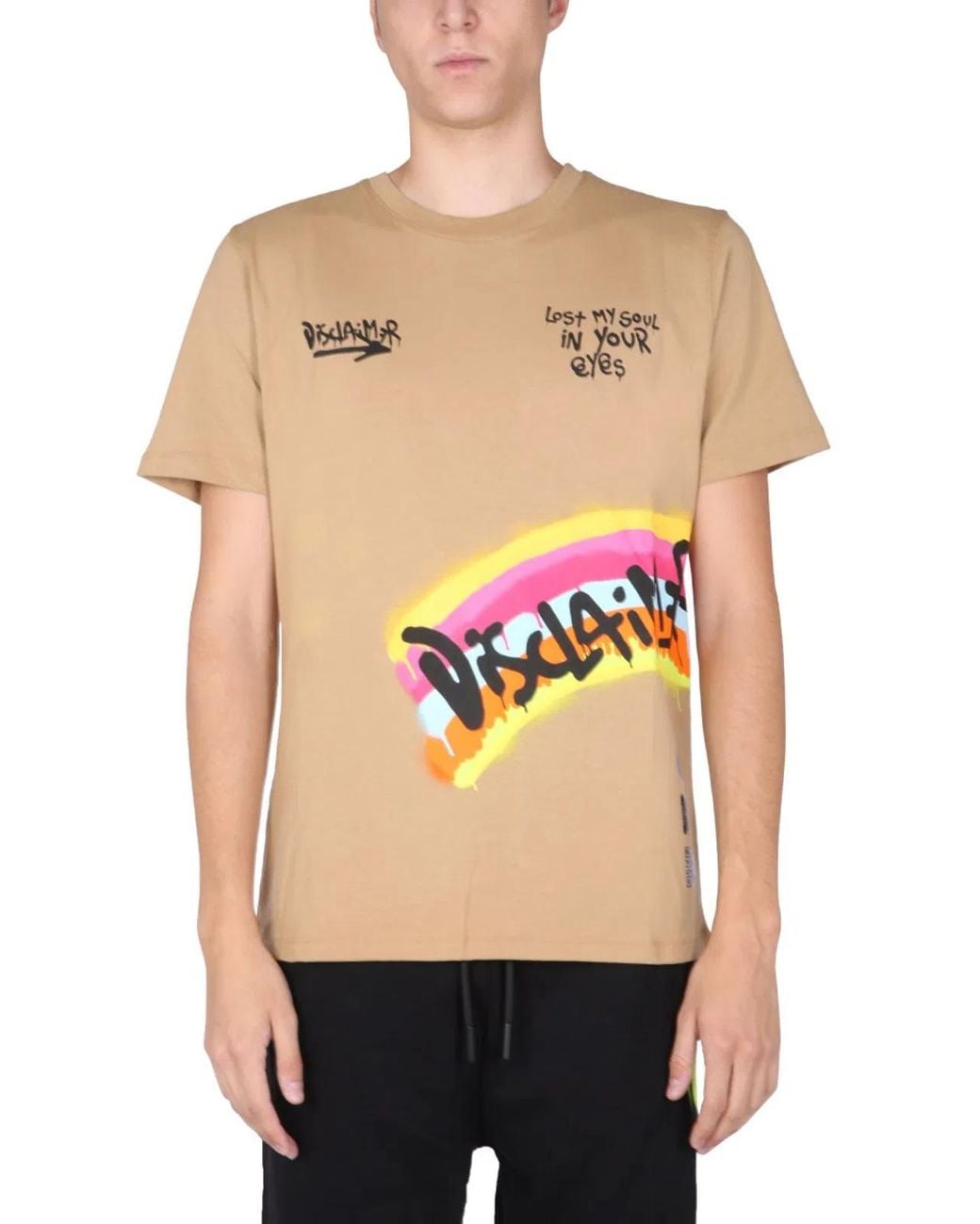 DISCLAIMER Black T-Shirt With Screen Print for men