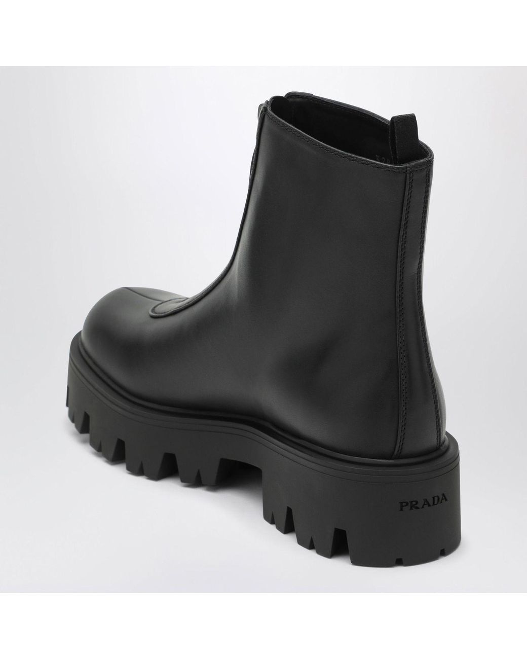 Prada Black Leather Zipup Ankle Boots