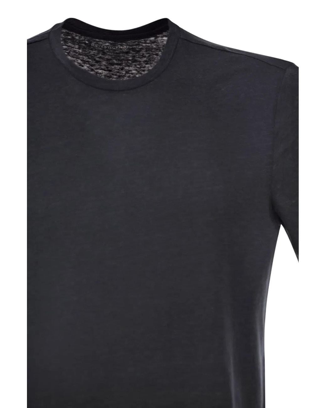 Majestic Blue Stretch Linen T-Shirt With Round Neckline for men