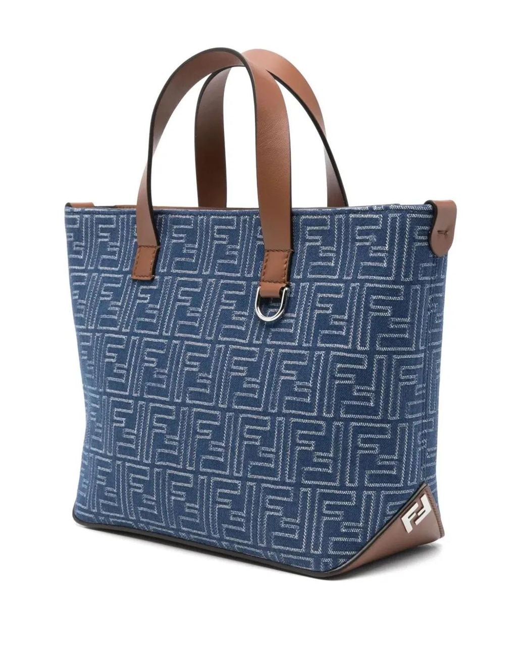 Fendi Blue Canvas And Leather Shopping Bag for men