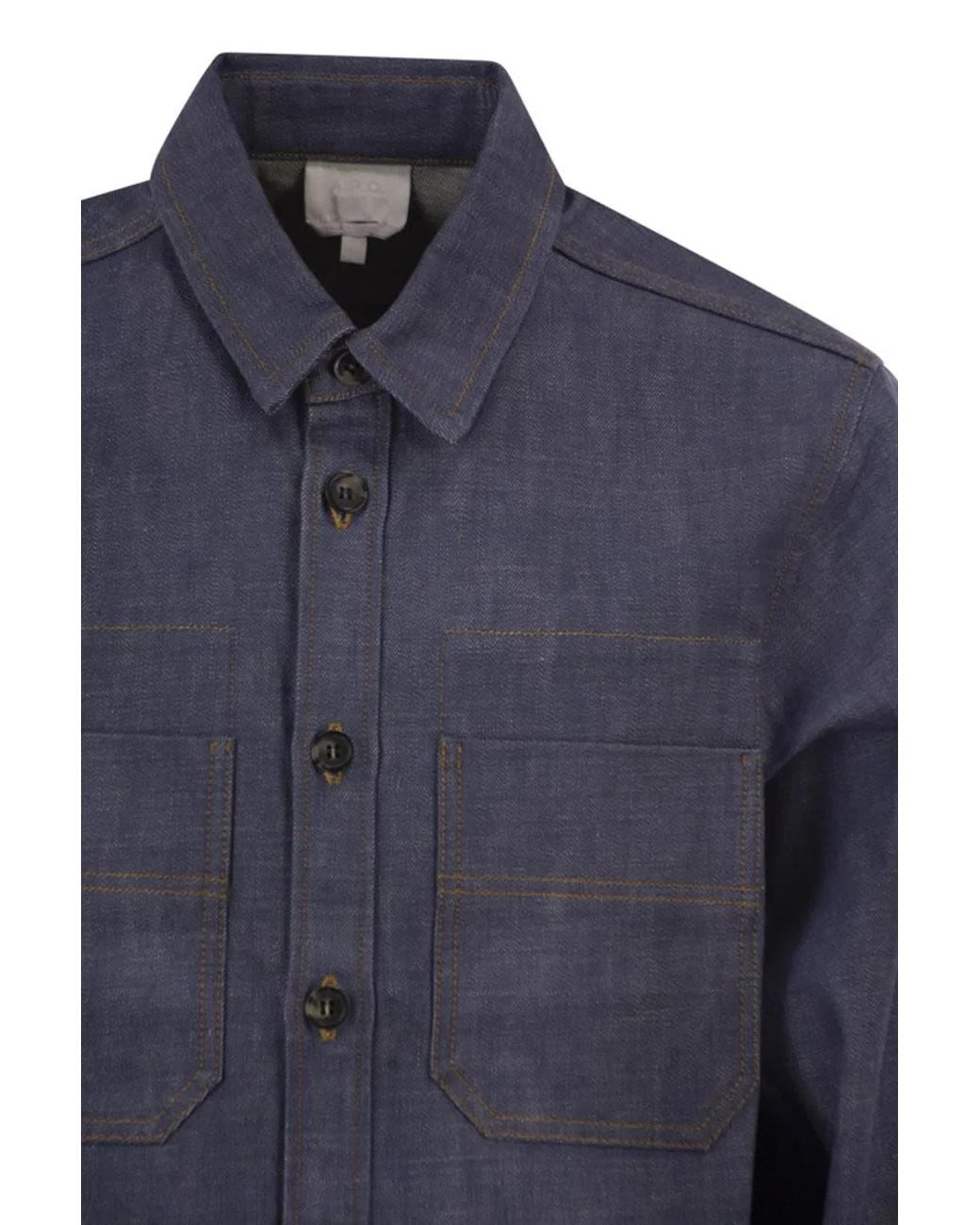 A.P.C. Blue Cotton Denim Shirt With Patch Pockets for men