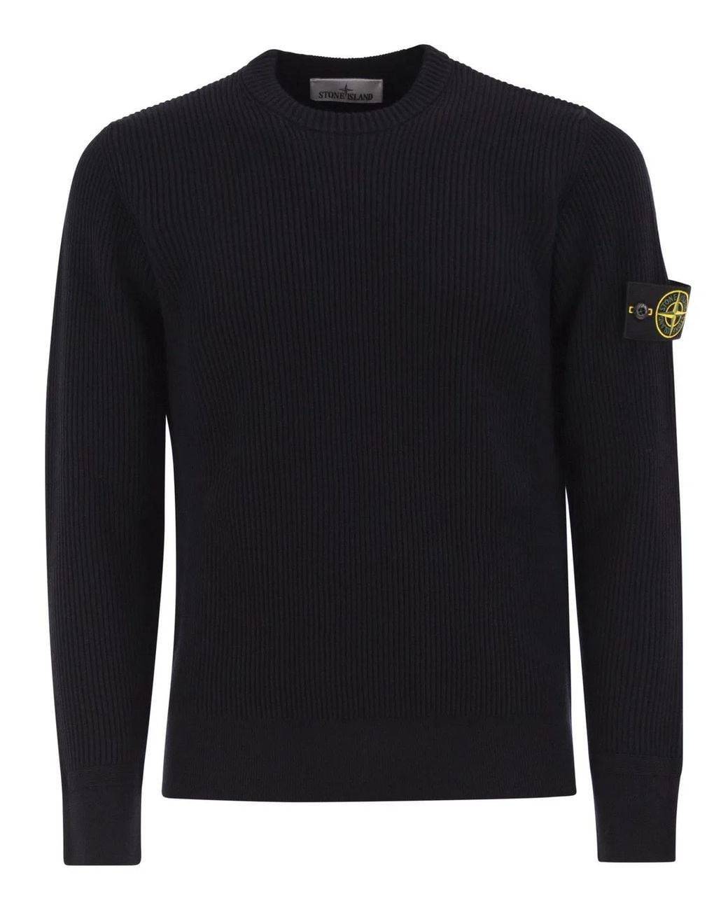 Stone Island Black Crew-Neck Jumper With Ribbed Edges for men