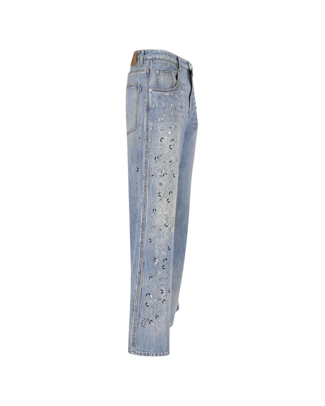 Ermanno Scervino Blue Crystal-Embellished Wide-Leg Jeans