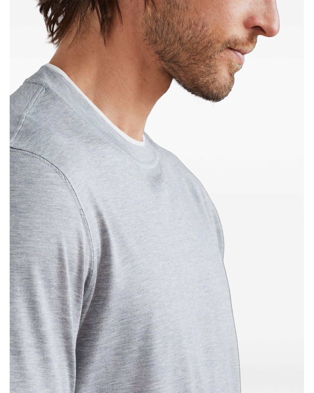 Brunello Cucinelli Gray Silk And Cotton Lightweight Jersey Crew-Neck T-Shirt With Faux-Layering for men