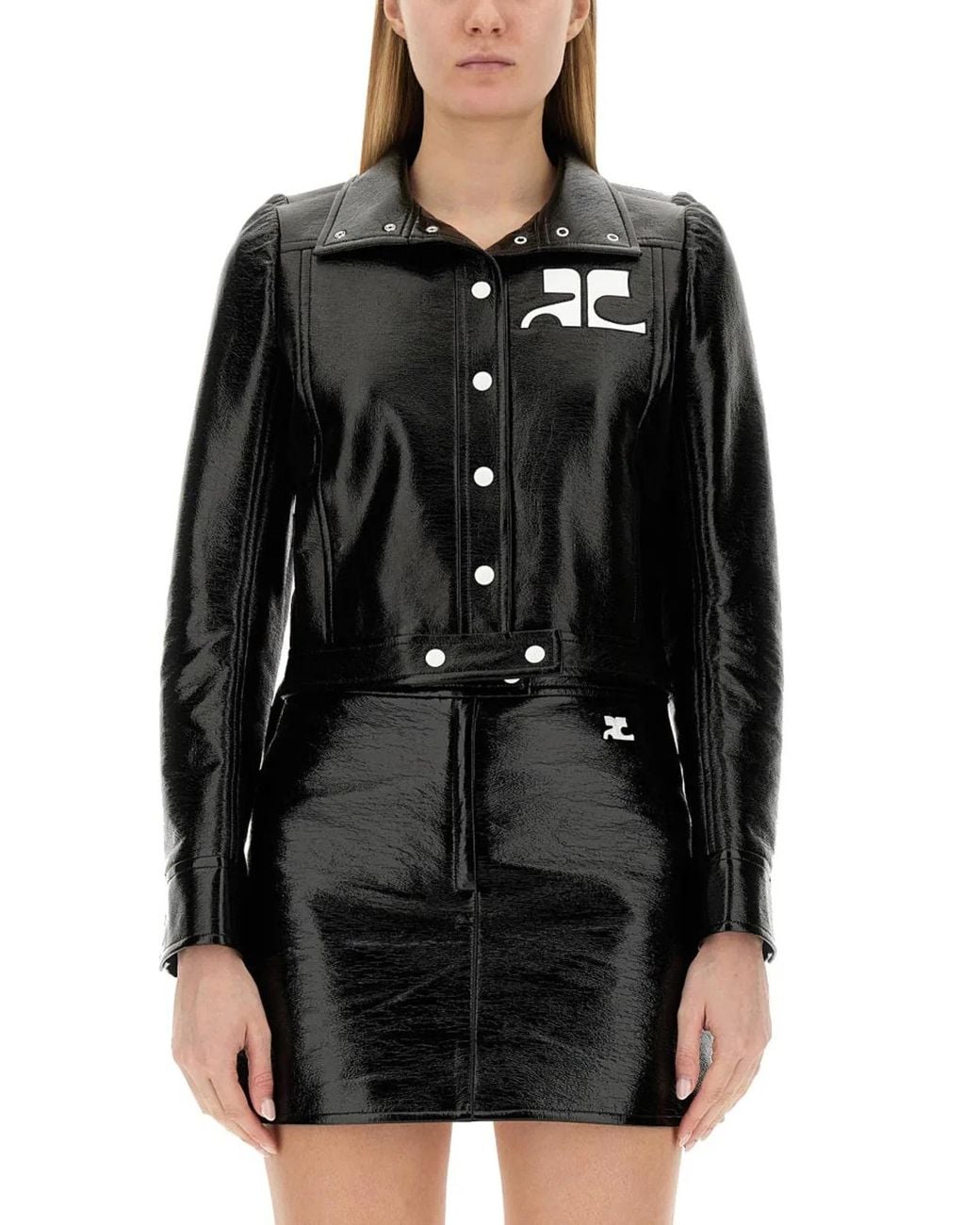 Courreges Black Giacca Crop Con Logo