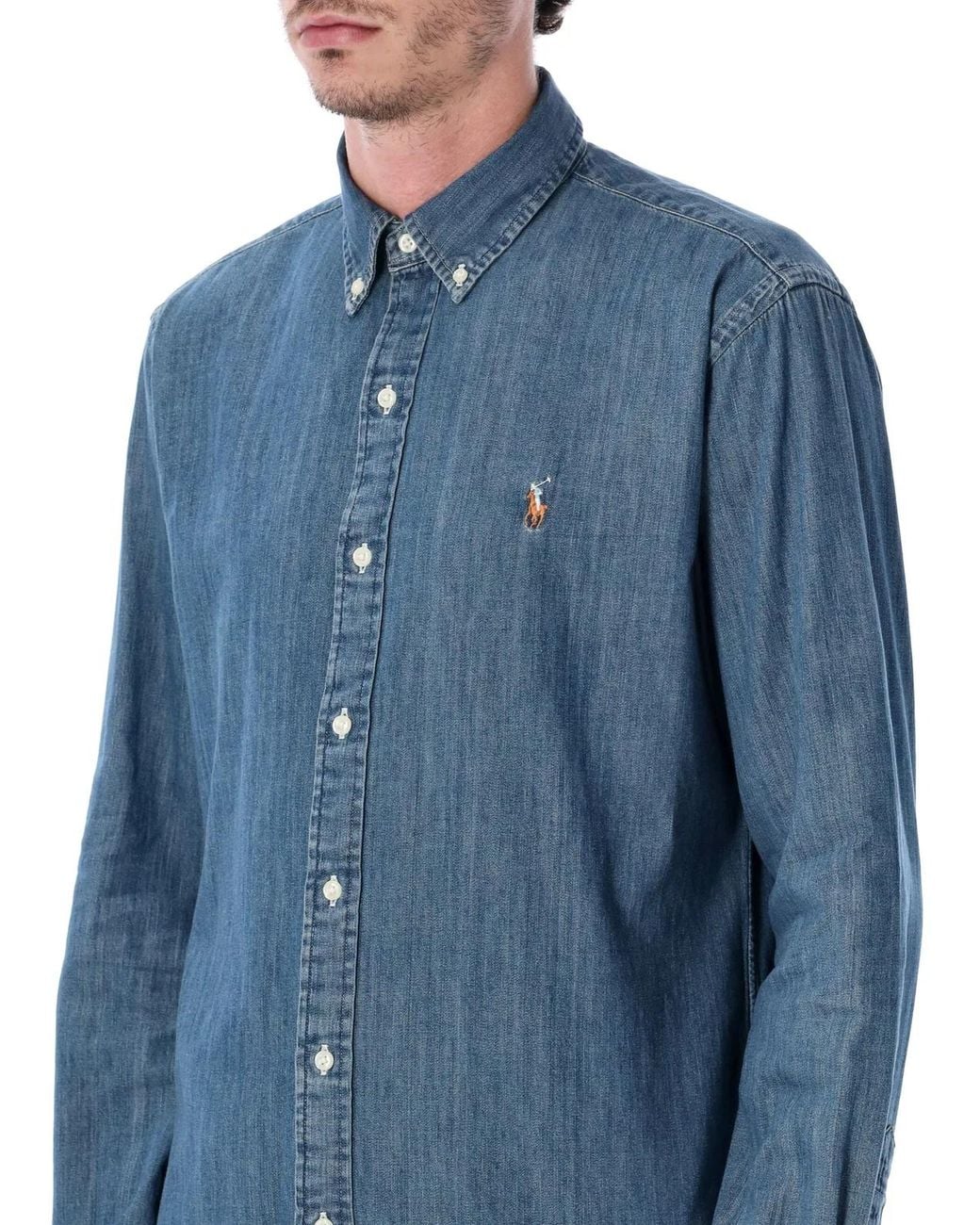 Polo Ralph Lauren Blue Custom-Fit Denim Shirt for men