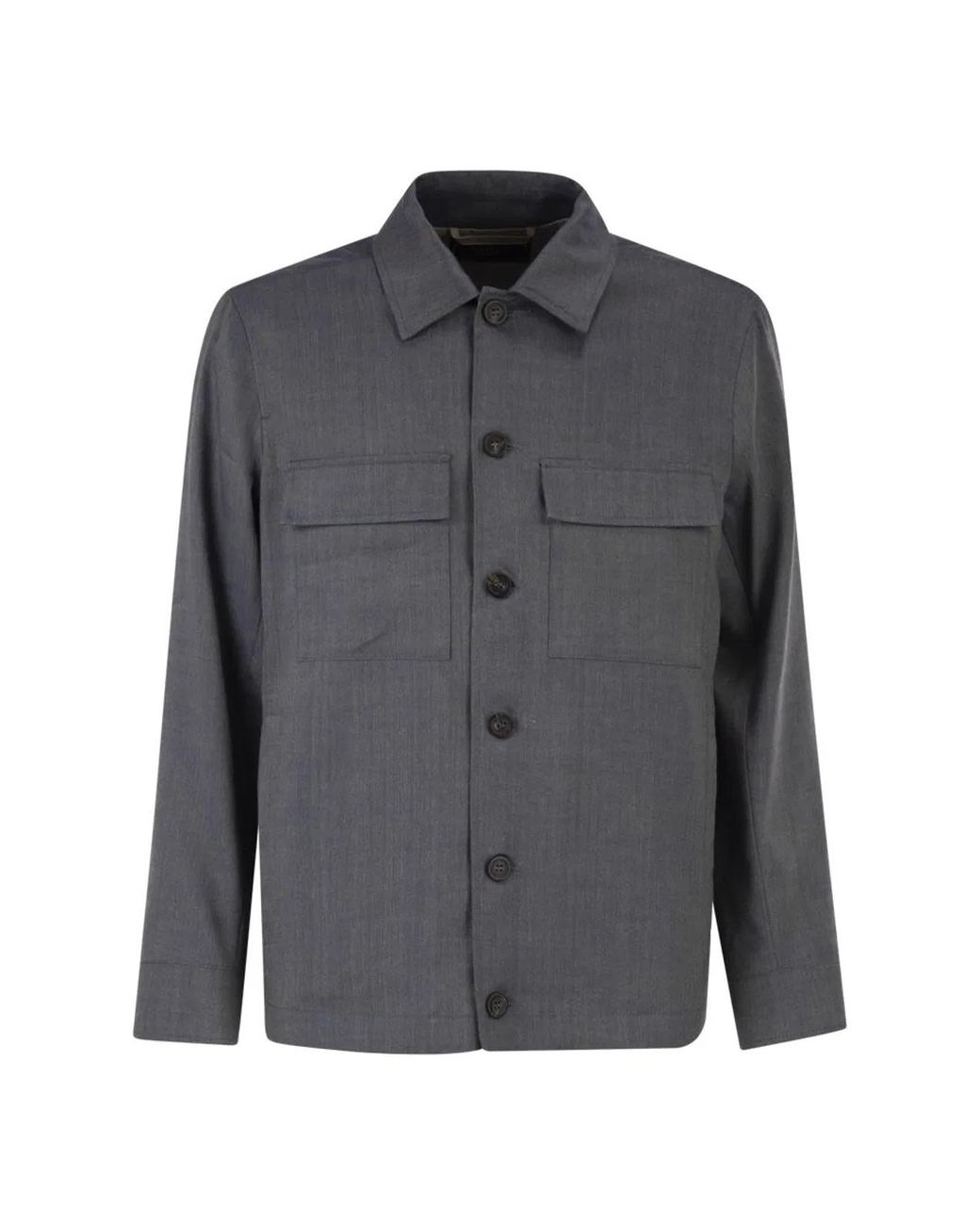 Peserico Gray Lightweight Linen And Wool Blend Jacket With Patch Pockets for men