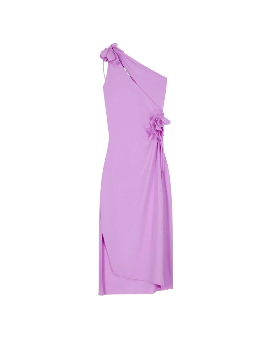 Coperni Purple One-Shoulder Midi Dress With Floral Embellishments