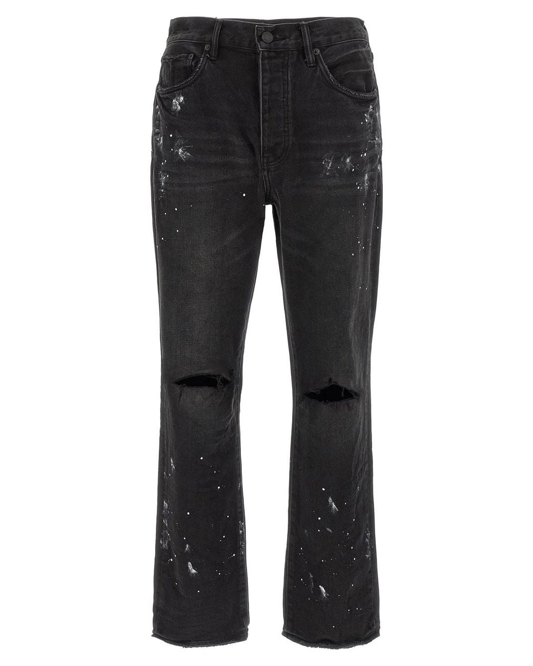 Purple Black 'P011 Knee Slit Paint' Jeans for men